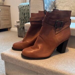 Clarks Tan Leather Heeled Boots with Strap